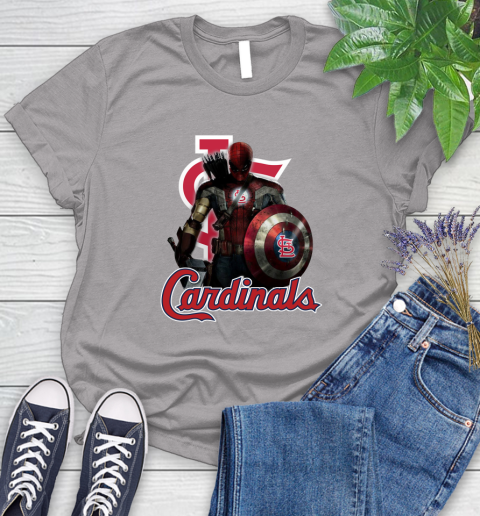 MLB Captain America Thor Spider Man Hawkeye Avengers Endgame Baseball St.Louis Cardinals Women's T-Shirt 5