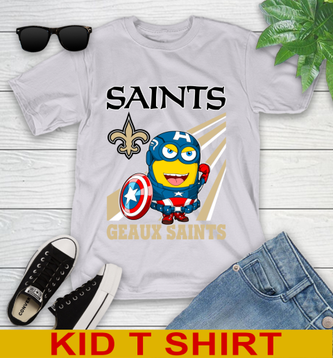 NFL Football New Orleans Saints Captain America Marvel Avengers Minion Shirt Youth T-Shirt 4
