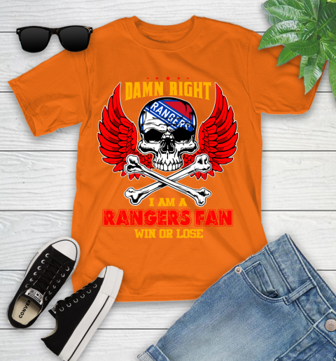 NHL Damn Right I Am A New York Rangers Win Or Lose Skull Hockey Sports Youth T-Shirt 9