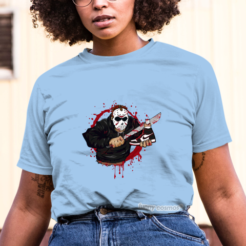 Air Jordan 1 Bloodline Matching Sneaker Tshirt Jason Voorhees Black and White Jordan Tshirt