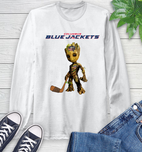 Columbus Blue Jackets NHL Hockey Groot Marvel Guardians Of The Galaxy Long Sleeve T-Shirt