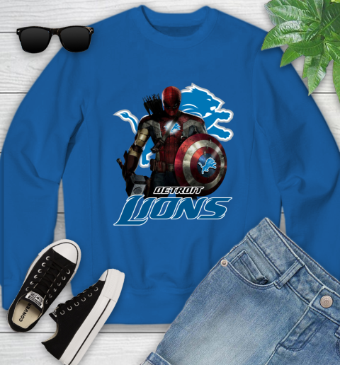 NFL Captain America Thor Spider Man Hawkeye Avengers Endgame Football Detroit Lions Youth Sweatshirt 8