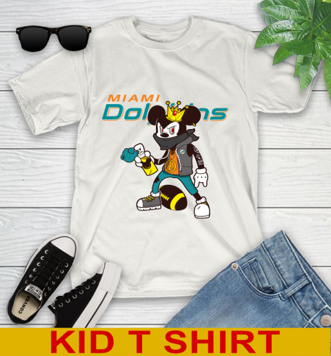 Miami Dolphins NFL Football Mickey Peace Sign Sports Youth T-Shirt