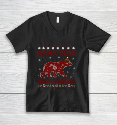 Mama Bear Bear Merry Christmas Matching Family V-Neck T-Shirt