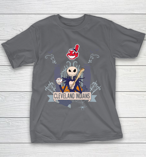 MLB Cleveland Indians Baseball Jack Skellington Halloween Youth T-Shirt 5