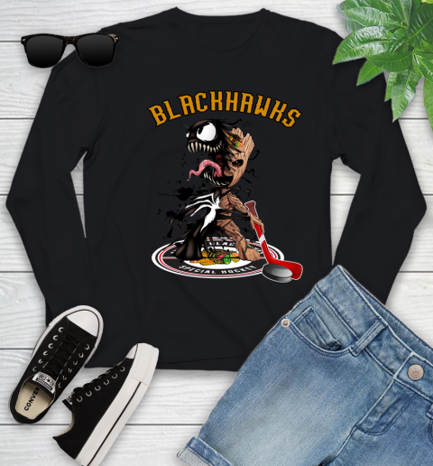 NHL Chicago Blackhawks Hockey Venom Groot Guardians Of The Galaxy Youth Long Sleeve 2