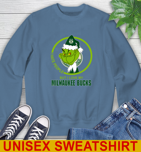 Milwaukee Bucks NBA Christmas Grinch I Hate People But I Love My Favorite Basketball Team Sweatshirt 8