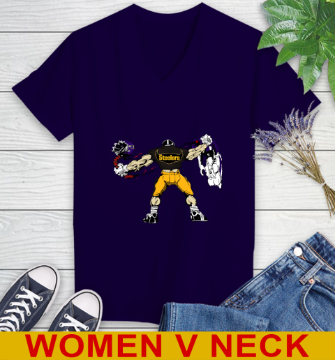 Pittsburgh Steelers NFL Football Fight For Victory Women's V-Neck T-Shirt 4