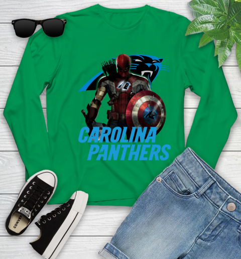 NFL Captain America Thor Spider Man Hawkeye Avengers Endgame Football Carolina Panthers Youth Long Sleeve 6