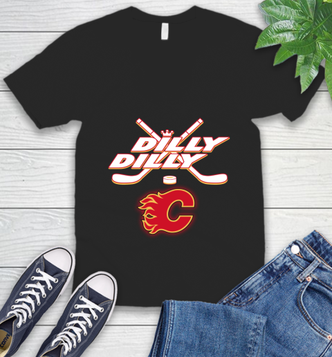 NHL Calgary Flames Dilly Dilly Hockey Sports V-Neck T-Shirt 2