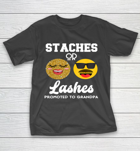 Promoted to Grandpa Lashes or Staches Gender Reveal Party T-Shirt