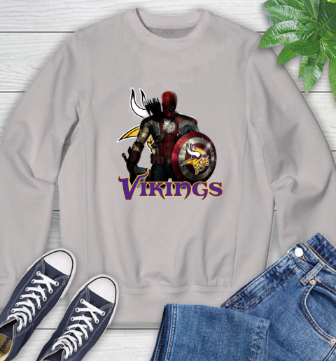 NFL Captain America Thor Spider Man Hawkeye Avengers Endgame Football Minnesota Vikings Sweatshirt 12