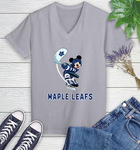 NHL Hockey Toronto Maple Leafs Cheerful Mickey Mouse Shirt Women's V-Neck T-Shirt 4