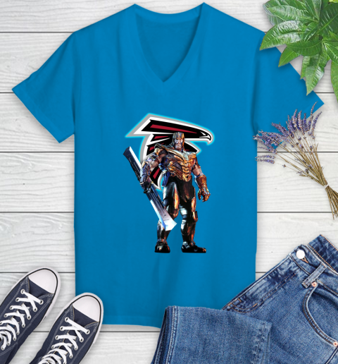 NFL Thanos Gauntlet Avengers Endgame Football Atlanta Falcons Women's V-Neck T-Shirt 7