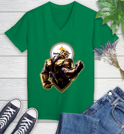 NFL Thanos Avengers Endgame Football Sports Pittsburgh Steelers Women's V-Neck T-Shirt 5