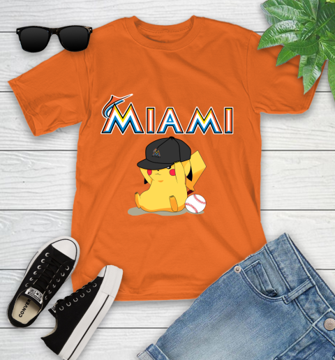 MLB Pikachu Baseball Sports Miami Marlins Youth T-Shirt 7