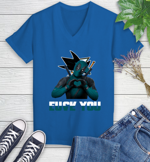 NHL San Jose Sharks Deadpool Love You Fuck You Hockey Sports Women's V-Neck T-Shirt 10