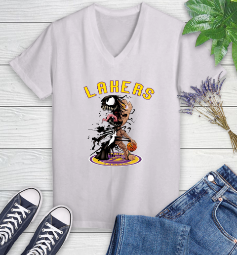 NBA Los Angeles Lakers Basketball Venom Groot Guardians Of The Galaxy Women's V-Neck T-Shirt