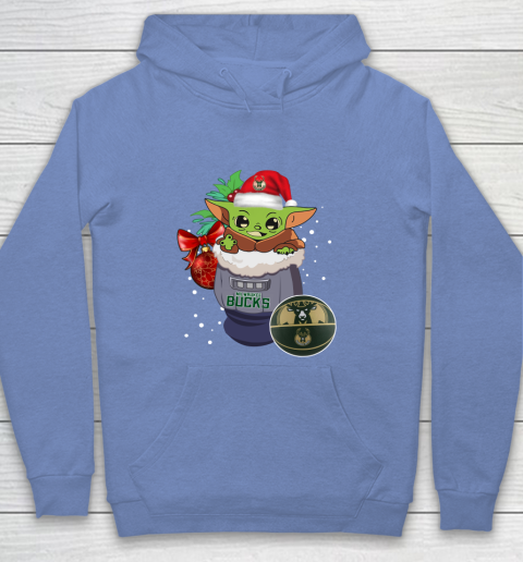 Milwaukee Bucks Christmas Baby Yoda Star Wars Funny Happy NBA Youth Hoodie 10