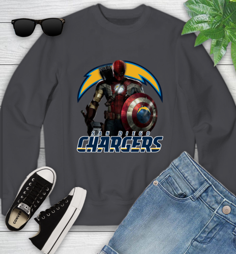 NFL Captain America Thor Spider Man Hawkeye Avengers Endgame Football San Diego Chargers Youth Sweatshirt 6