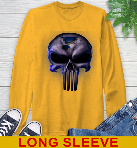 St.Louis Blues NHL Hockey Punisher Skull Sports Long Sleeve T-Shirt 2