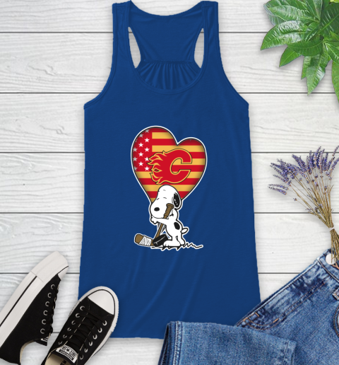 Calgary Flames NHL Hockey The Peanuts Movie Adorable Snoopy Racerback Tank 9