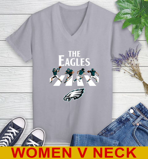 NFL Football Philadelphia Eagles The Beatles Rock Band Shirt Women's V-Neck T-Shirt 4