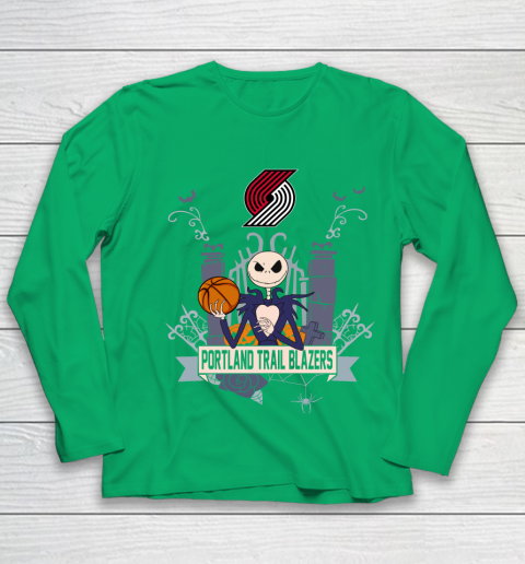 NBA Portland Trail Blazers Basketball Jack Skellington Halloween Youth Long Sleeve 4