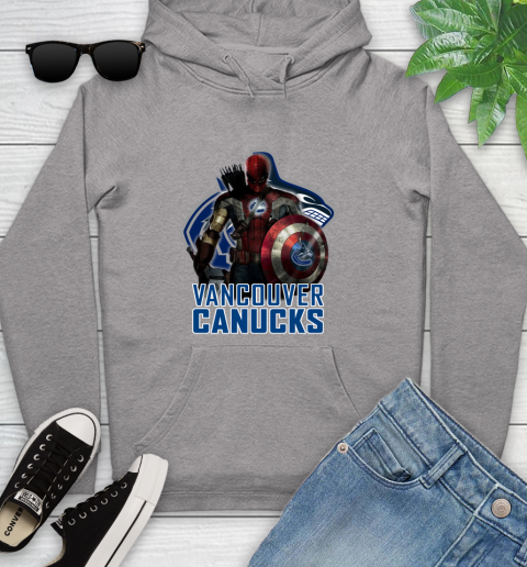 NHL Captain America Thor Spider Man Hawkeye Avengers Endgame Hockey Vancouver Canucks Youth Hoodie 6