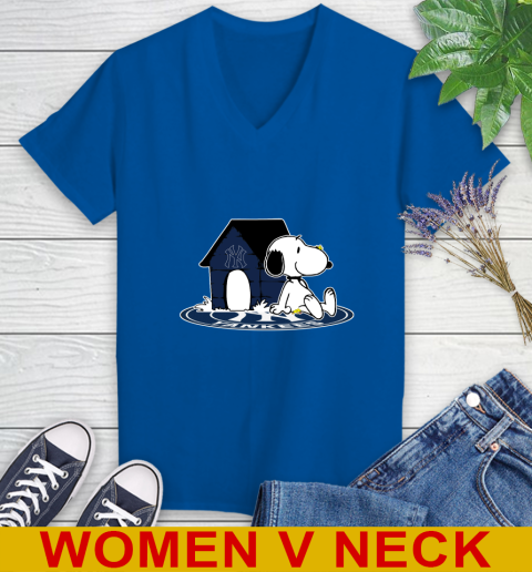 MLB Baseball New York Yankees Snoopy The Peanuts Movie Shirt Women's V-Neck T-Shirt 11