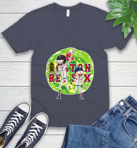 MLB Boston Red Sox Rick And Morty Commissioner's Trophy Baseball Sports V-Neck T-Shirt 9