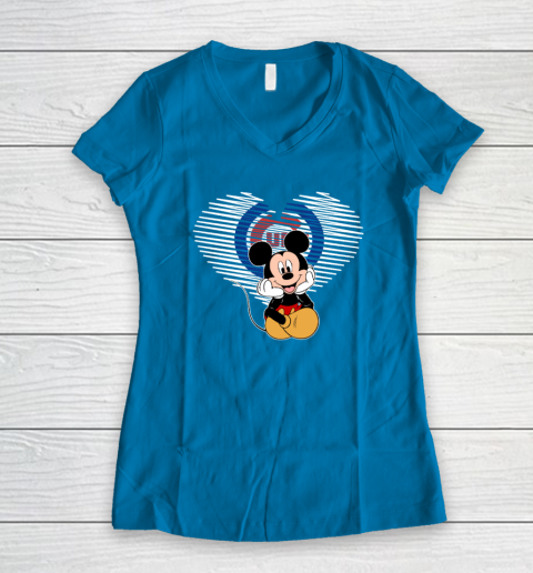 MLB Chicago Cubs The Heart Mickey Mouse Disney Baseball Women's V-Neck T-Shirt 5