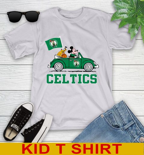 NBA Basketball Boston Celtics Pluto Mickey Driving Disney Shirt Youth T-Shirt 5