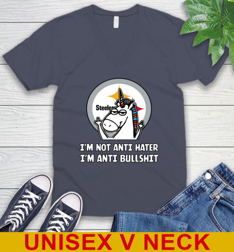 Pittsburgh Steelers NFL Football Unicorn I'm Not Anti Hater I'm Anti Bullshit V-Neck T-Shirt 8