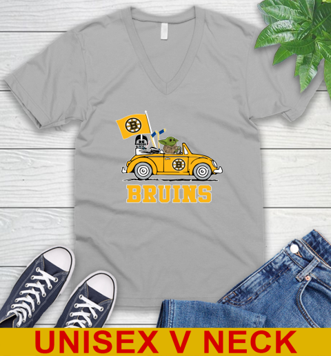NHL Hockey Boston Bruins Darth Vader Baby Yoda Driving Star Wars Shirt V-Neck T-Shirt 4