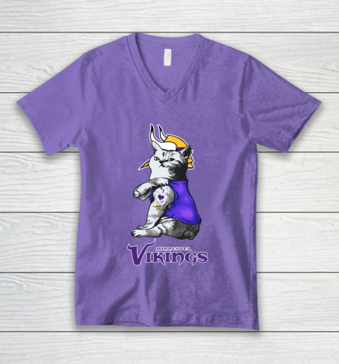 NFL Football My Cat Loves Minnesota Vikings V-Neck T-Shirt 8