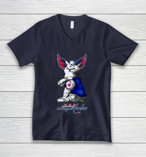 NHL My Cat Loves Washington Capitals Hockey V-Neck T-Shirt 2