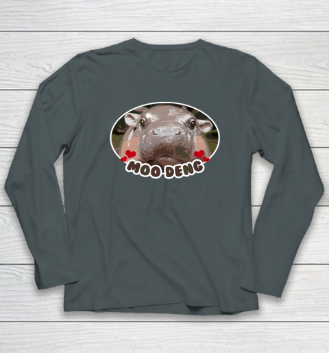 Moo Deng Bouncy Pig in Thai Picture The Cute Baby Hippo Long Sleeve T-Shirt 3