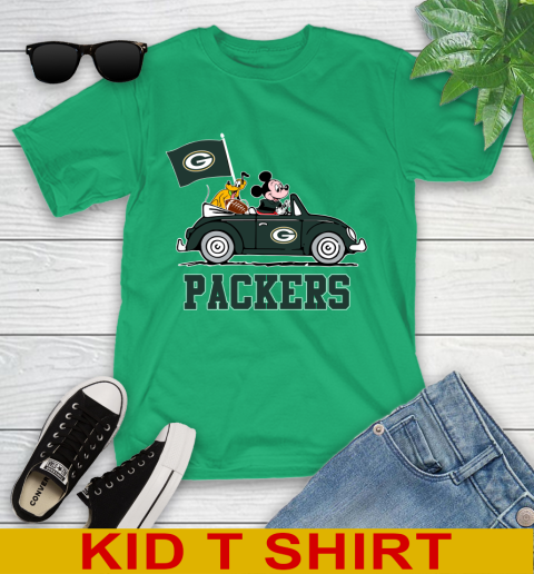NFL Football Green Bay Packers Pluto Mickey Driving Disney Shirt Youth T-Shirt 18