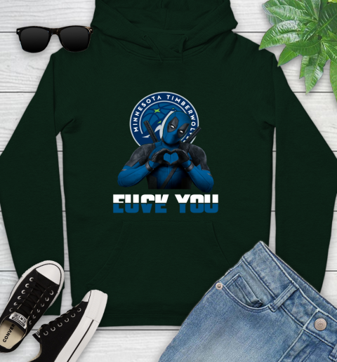 NBA Minnesota Timberwolves Deadpool Love You Fuck You Basketball Sports Youth Hoodie 14