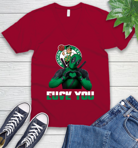 NBA Boston Celtics Deadpool Love You Fuck You Basketball Sports V-Neck T-Shirt 7