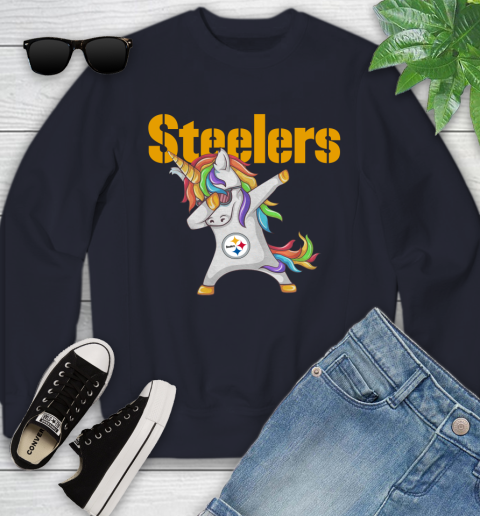 Pittsburgh Steelers NFL Football Funny Unicorn Dabbing Sports Youth Sweatshirt 3