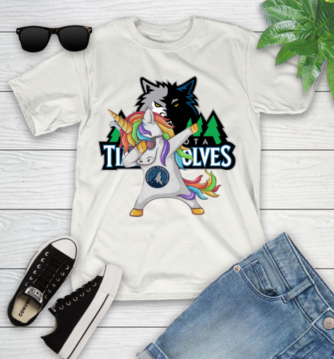 Minnesota Timberwolves NBA Basketball Funny Unicorn Dabbing Sports Youth T-Shirt