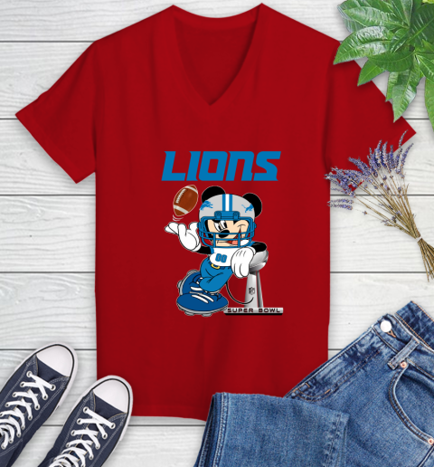 NFL Detroit Lions Mickey Mouse Disney Super Bowl Football T Shirt Women's V-Neck T-Shirt 12
