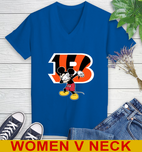 Cincinnati Bengals NFL Football Dabbing Mickey Disney Sports Women's V-Neck T-Shirt 11