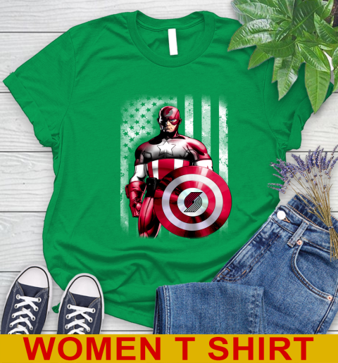 Portland Trail Blazers NBA Basketball Captain America Marvel Avengers American Flag Shirt Women's T-Shirt 7