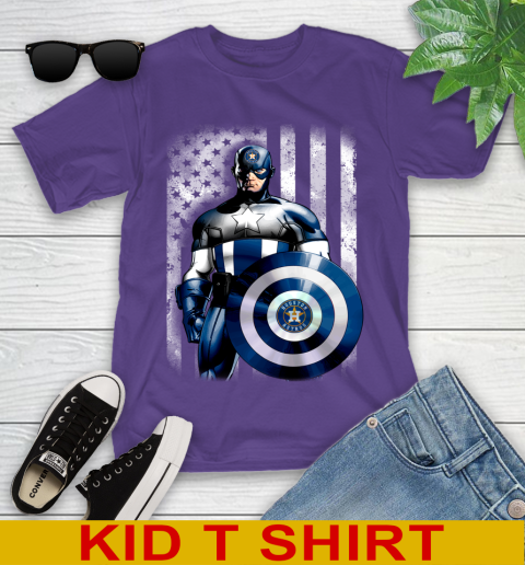 Houston Astros MLB Baseball Captain America Marvel Avengers American Flag Shirt Youth T-Shirt 3