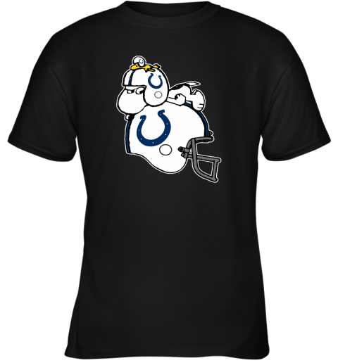 Snoopy And Woodstock Resting On Indianapolis Colts Helmet Youth T-Shirt