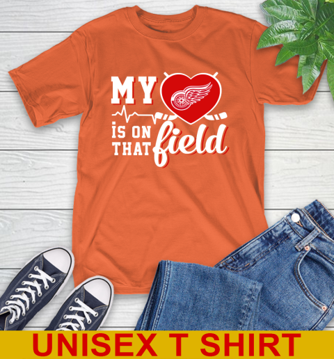 NHL My Heart Is On That Field Hockey Sports Detroit Red Wings T-Shirt 4