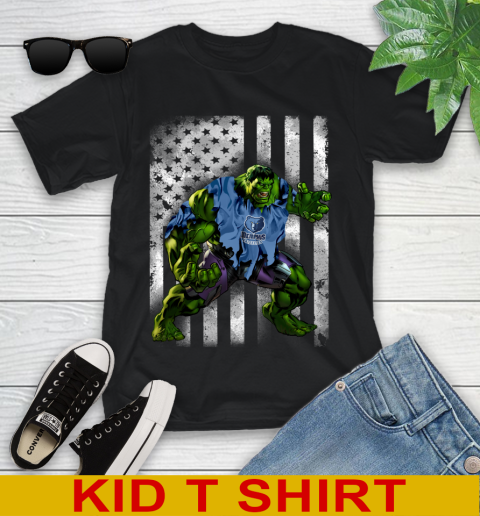Memphis Grizzlies Hulk Marvel Avengers NBA Basketball American Flag Youth T-Shirt